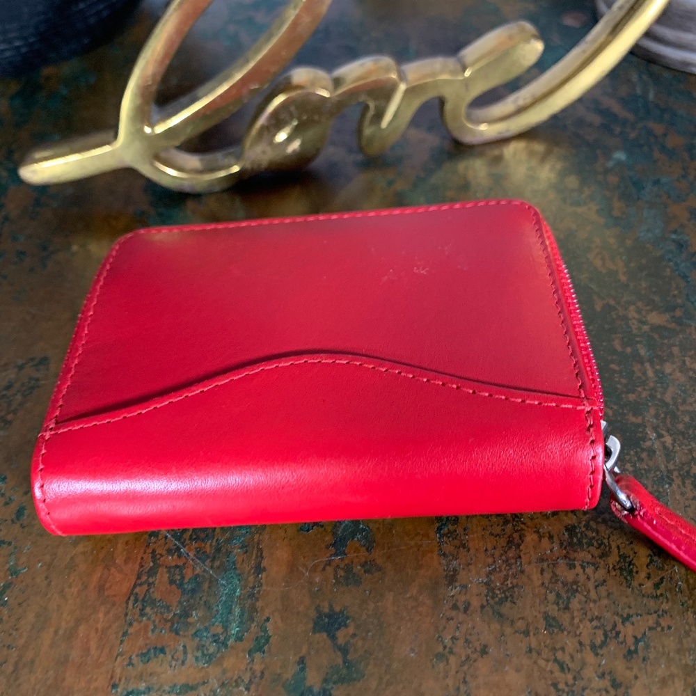ili Red Leather RFID Blocking Mini Card Case NWOT